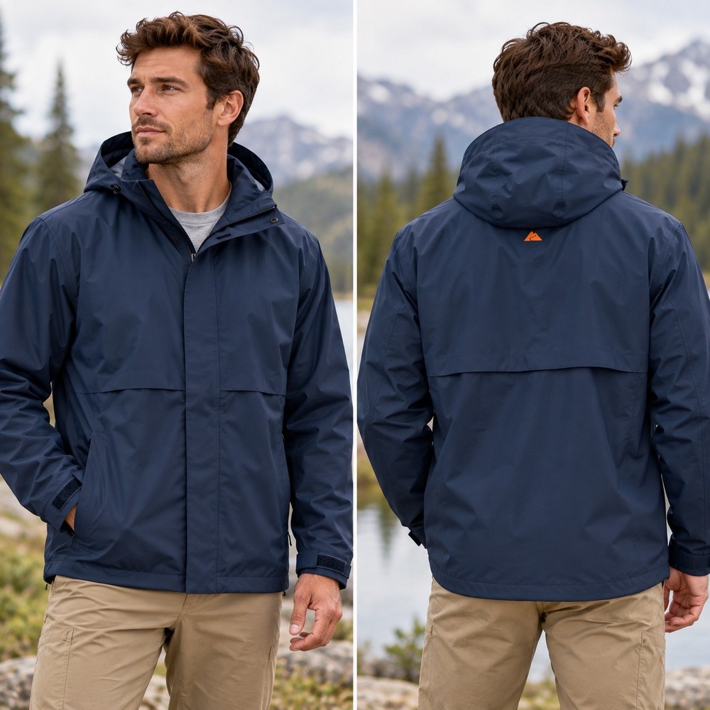Ozark Trail Mens Hooded Rain Jacket Navy Blue Waterproof Shell L 0726H0014146